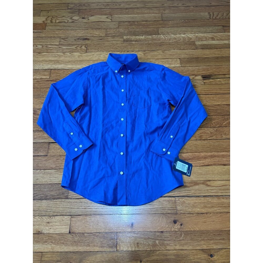 Chaps Boys Button Down Dress Shirt Sz Youth Large 14-16 Blue Stretch Cotton NWT